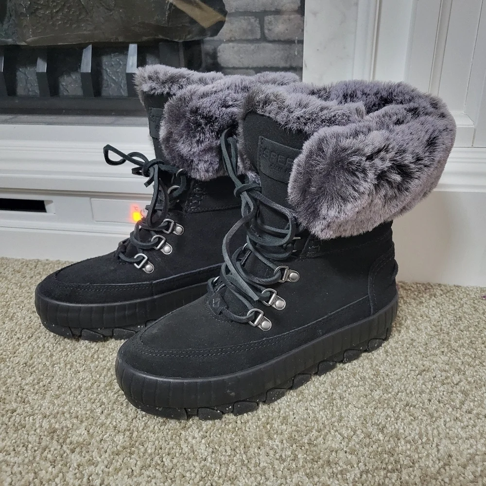Sperry Womens Torrent Lace Up Black Waterproof Winter Boots Insulated, Size 5